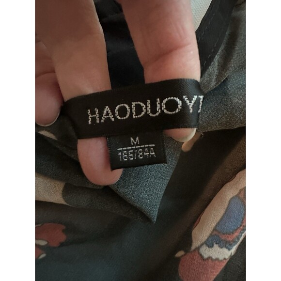 Haoduoyi Fringe 3/4 Sleeve Black Floral Sheer Kimono Women's Boho‎ MEDIUM - Picture 10 of 13